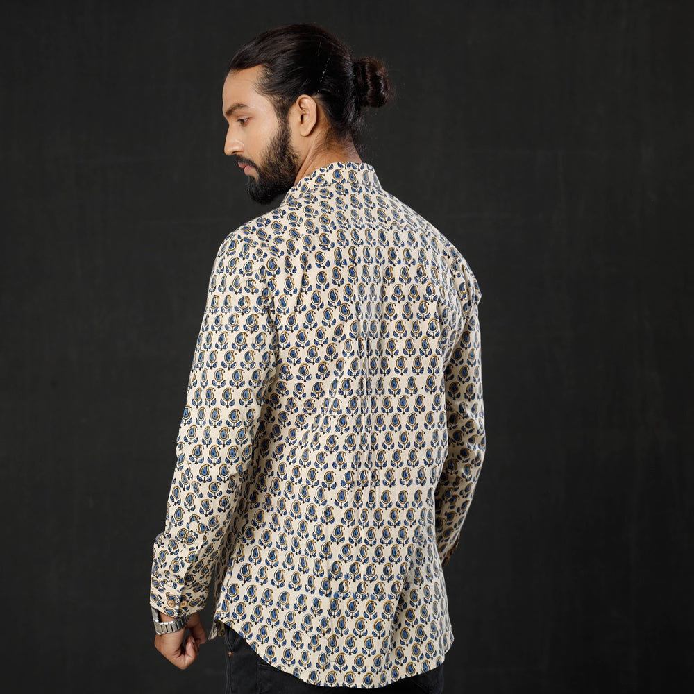 Buy Beige Ajrakh Print Cotton Men Full Sleeve Shirt iTokri Casuals