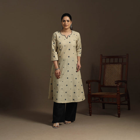 A-line cotton hand embroidered jacquard kurta for women 25