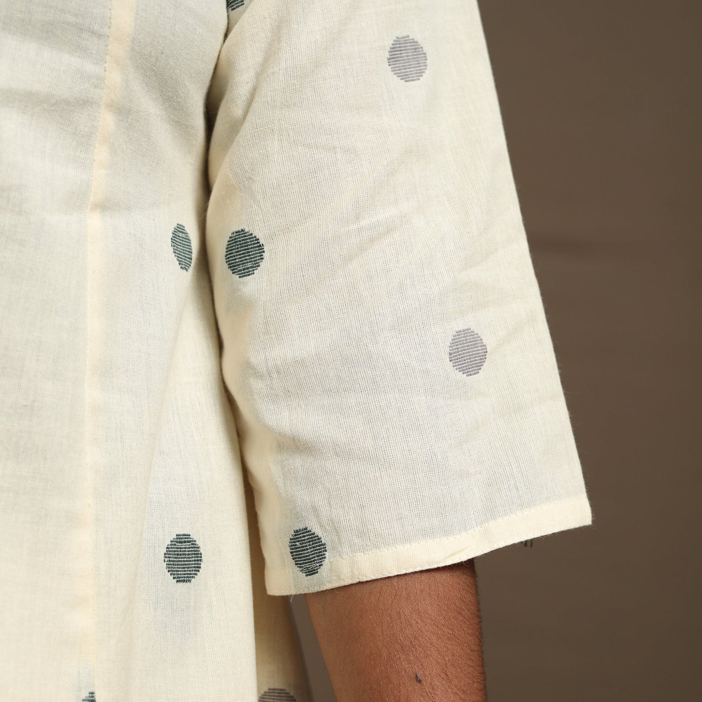 Beige A-Line Cotton Jacquard Kurta