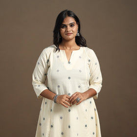 Beige A-Line Cotton Jacquard Kurta