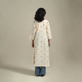 Beige - a-line cotton jacquard kurta 17 - handcrafted