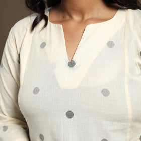 Beige A-Line Cotton Jacquard Kurta