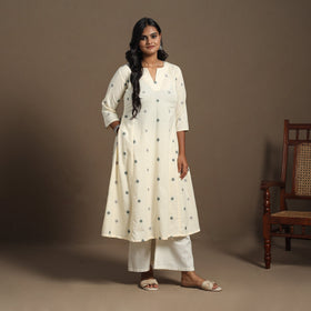 Beige A-Line Cotton Jacquard Kurta