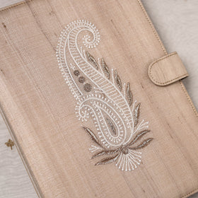 Beige Lucknow Chikankari Embroidery Tussar Silk File Folder