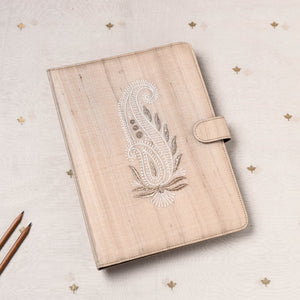Beige Lucknow Chikankari Embroidery Tussar Silk File Folder