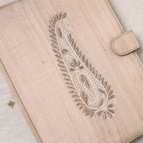 Beige Lucknow Chikankari Embroidery Tussar Silk File Folder