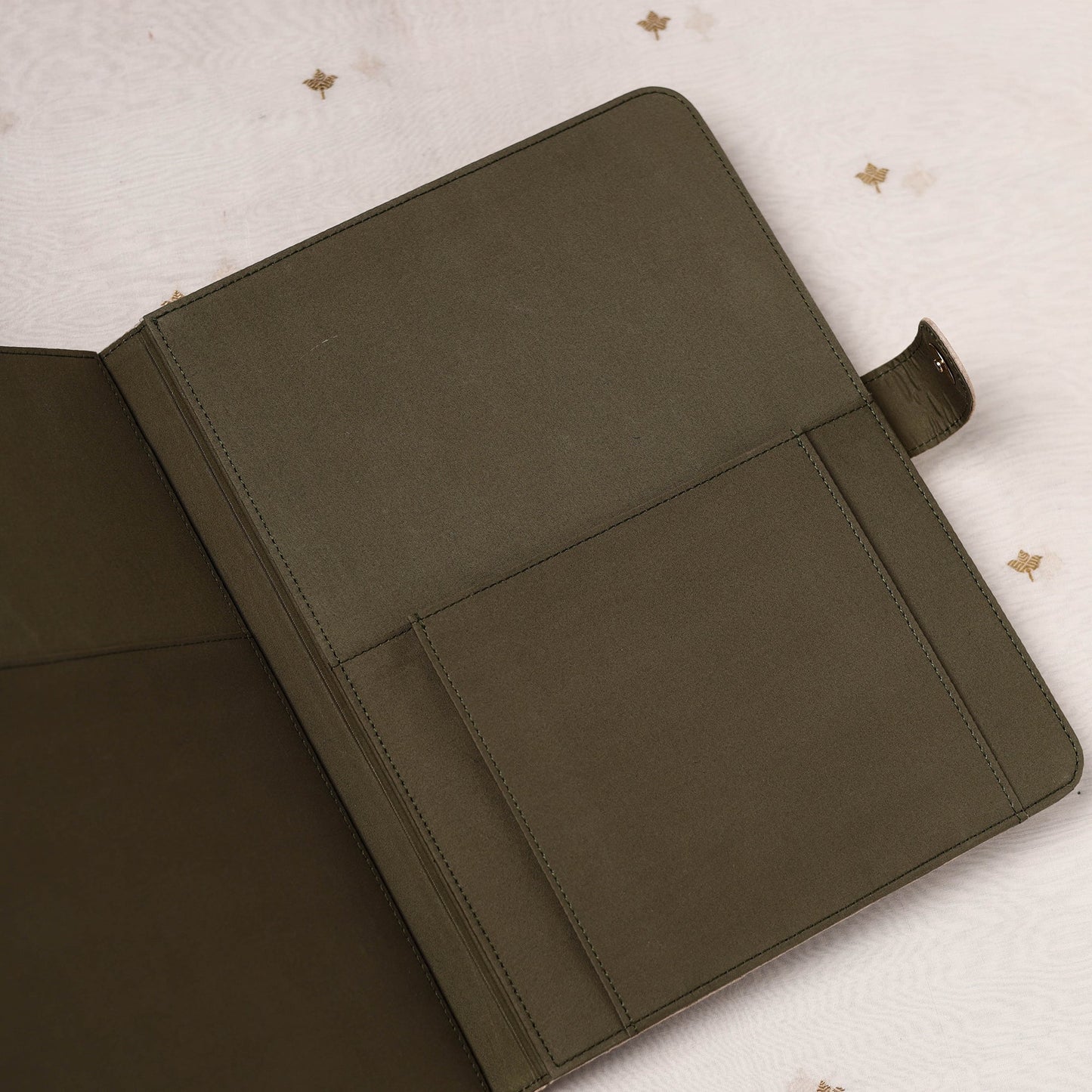 Beige Lucknow Chikankari Embroidery Tussar Silk File Folder