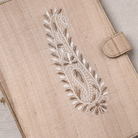 Beige Lucknow Chikankari Embroidery Tussar Silk File Folder
