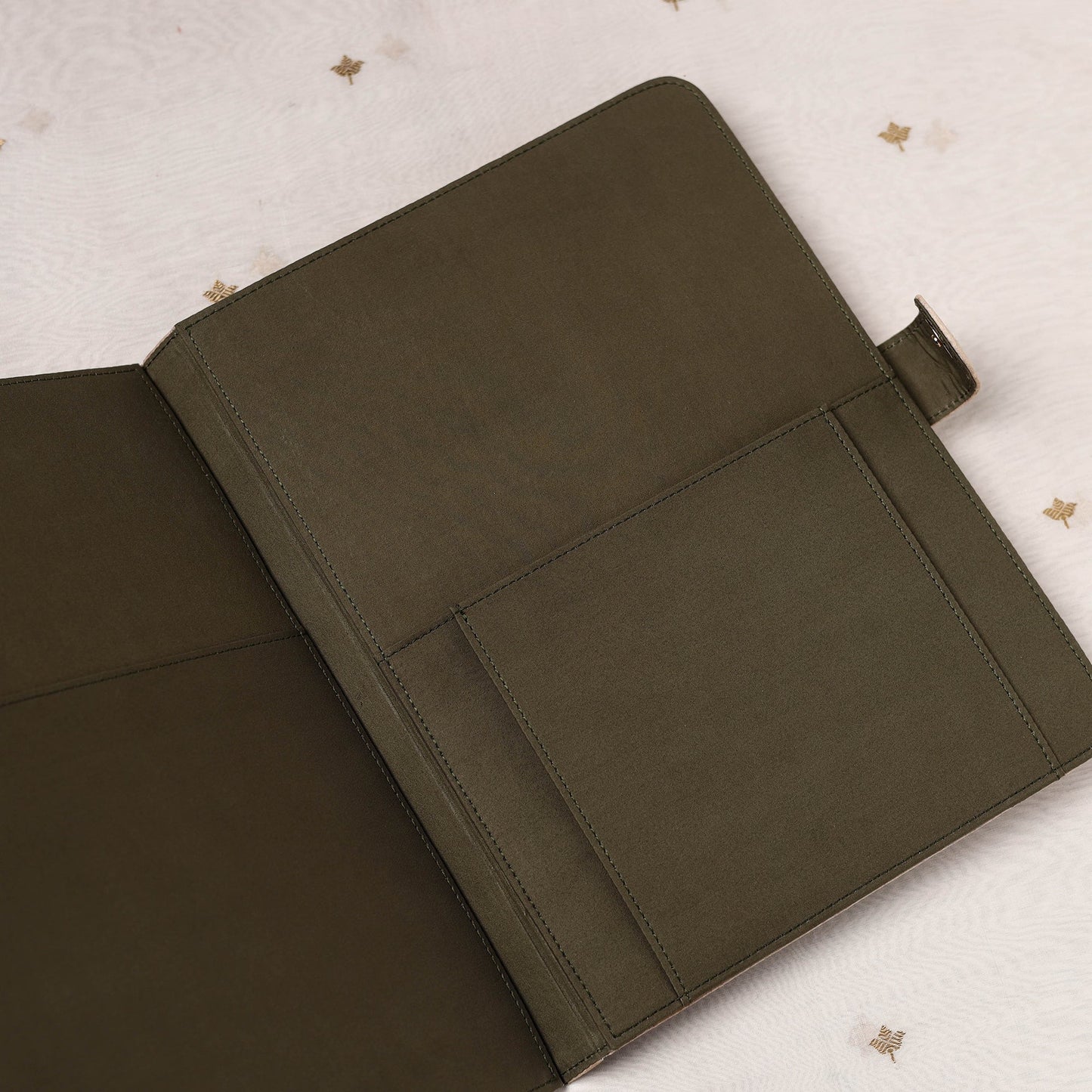 Beige Lucknow Chikankari Embroidery Tussar Silk File Folder