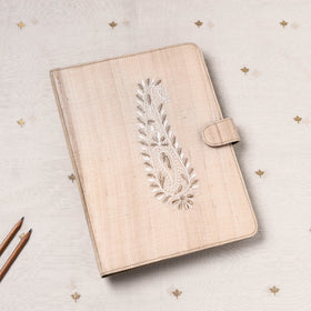 Beige Lucknow Chikankari Embroidery Tussar Silk File Folder