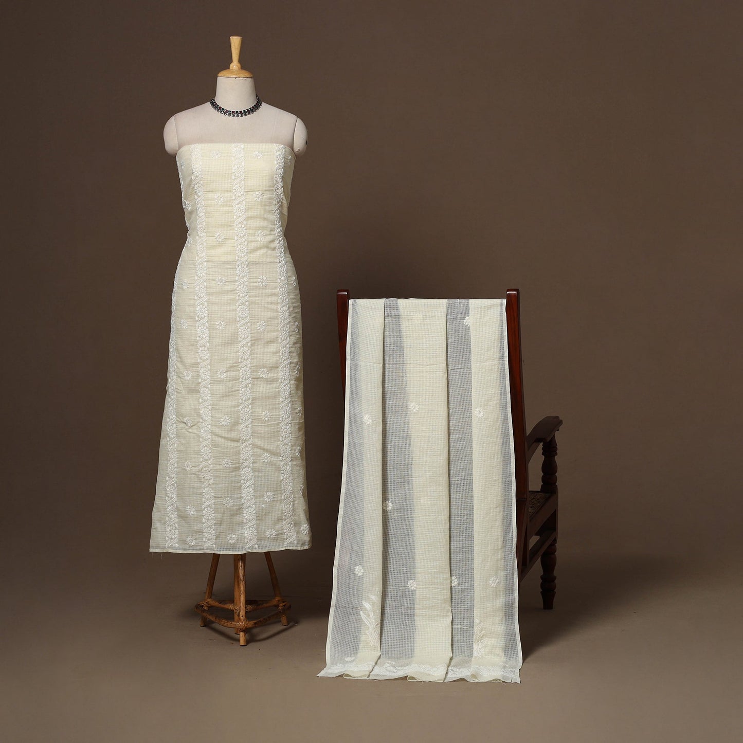 Lucknowi chikankari hand embroidered kota doria cotton 2pc