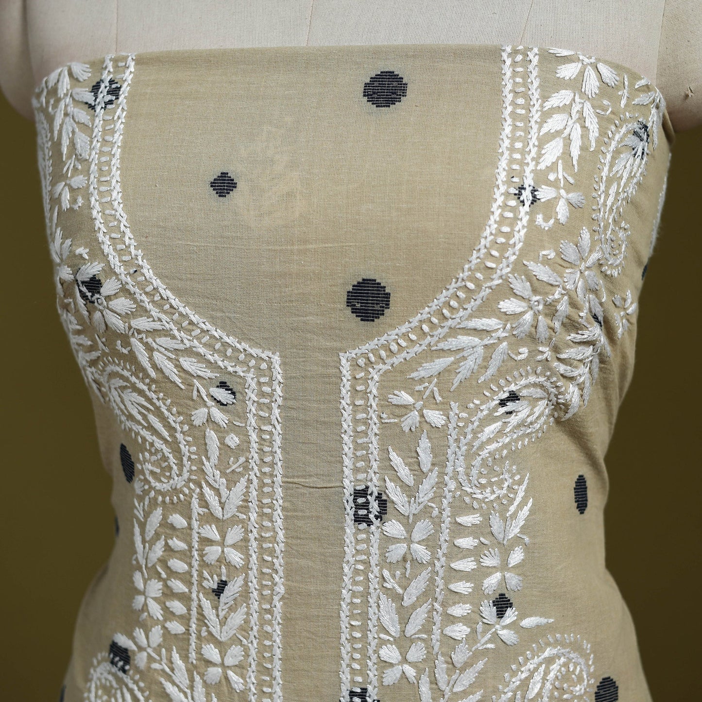 Black - lucknowi chikankari work jacquard unstitched kurta