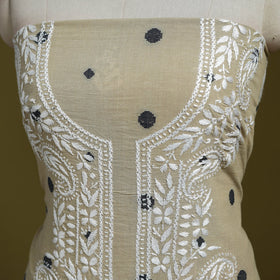 Black - lucknowi chikankari work jacquard unstitched kurta