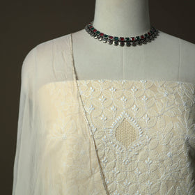 Beige - lucknowi hand embroidered cotton chikankari 3pc