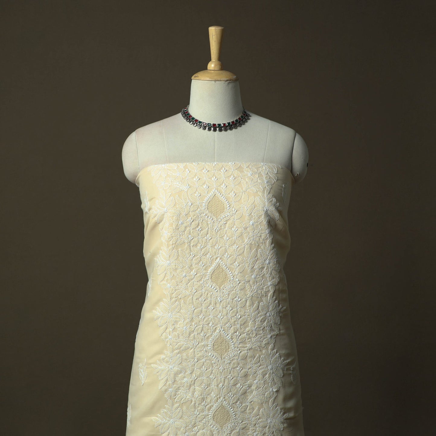 Beige - lucknowi hand embroidered cotton chikankari 3pc