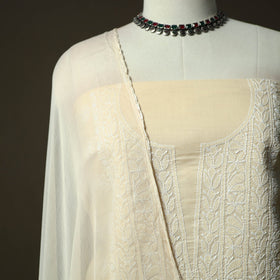 Beige - lucknowi hand embroidered cotton chikankari 3pc