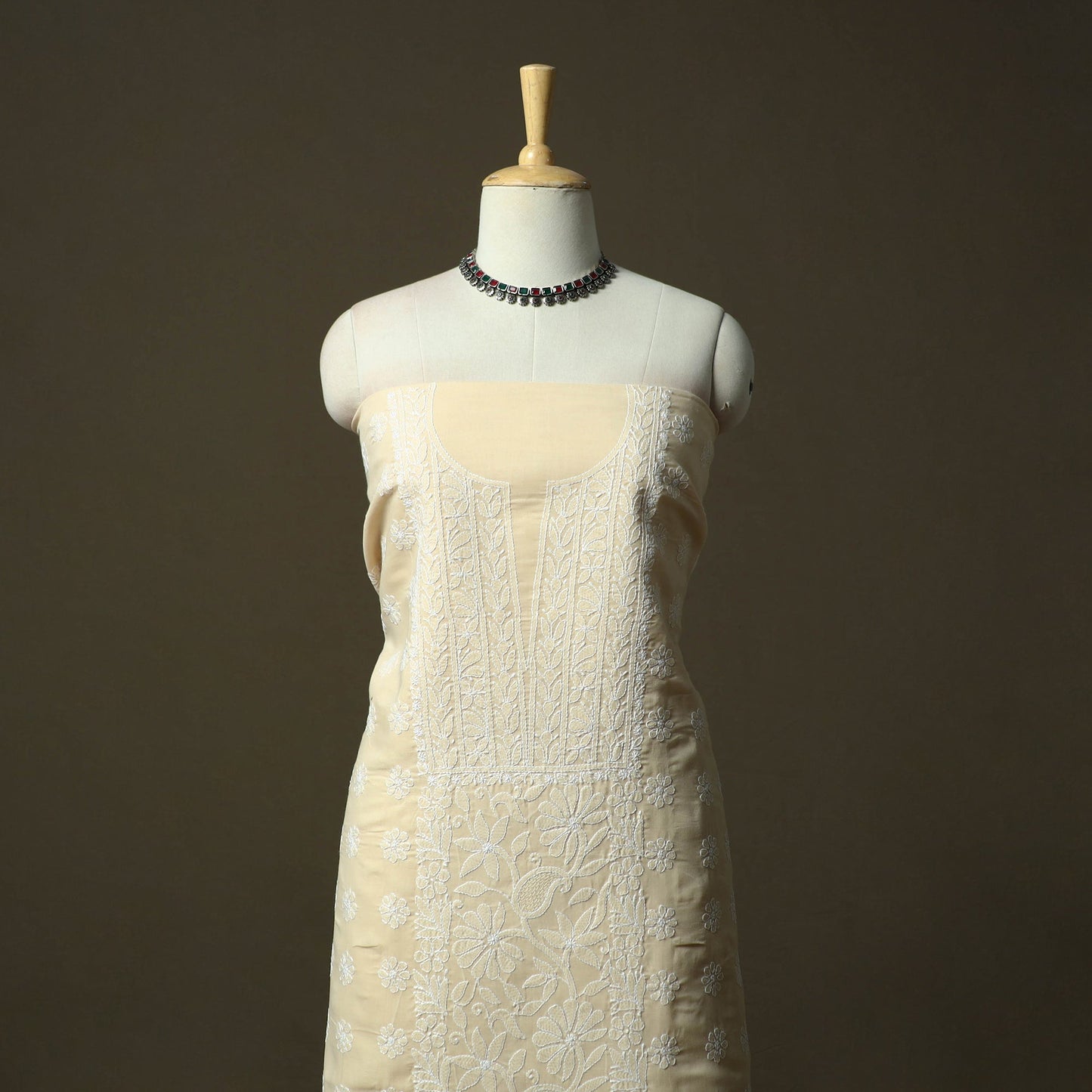 Beige - lucknowi hand embroidered cotton chikankari 3pc