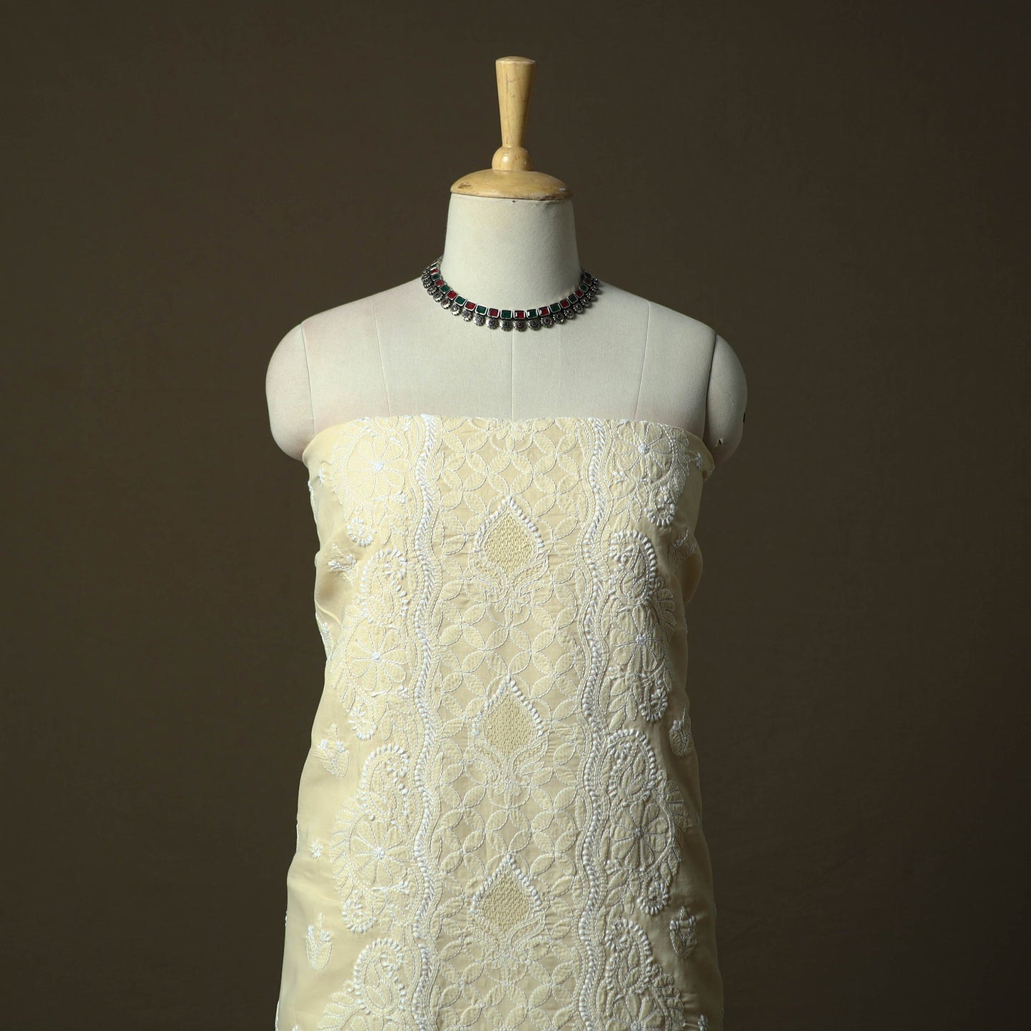 Beige - lucknowi hand embroidered cotton chikankari 3pc