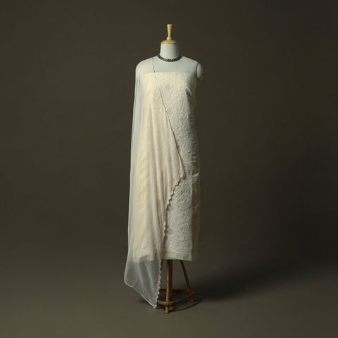 Beige - lucknowi hand embroidered cotton chikankari 3pc