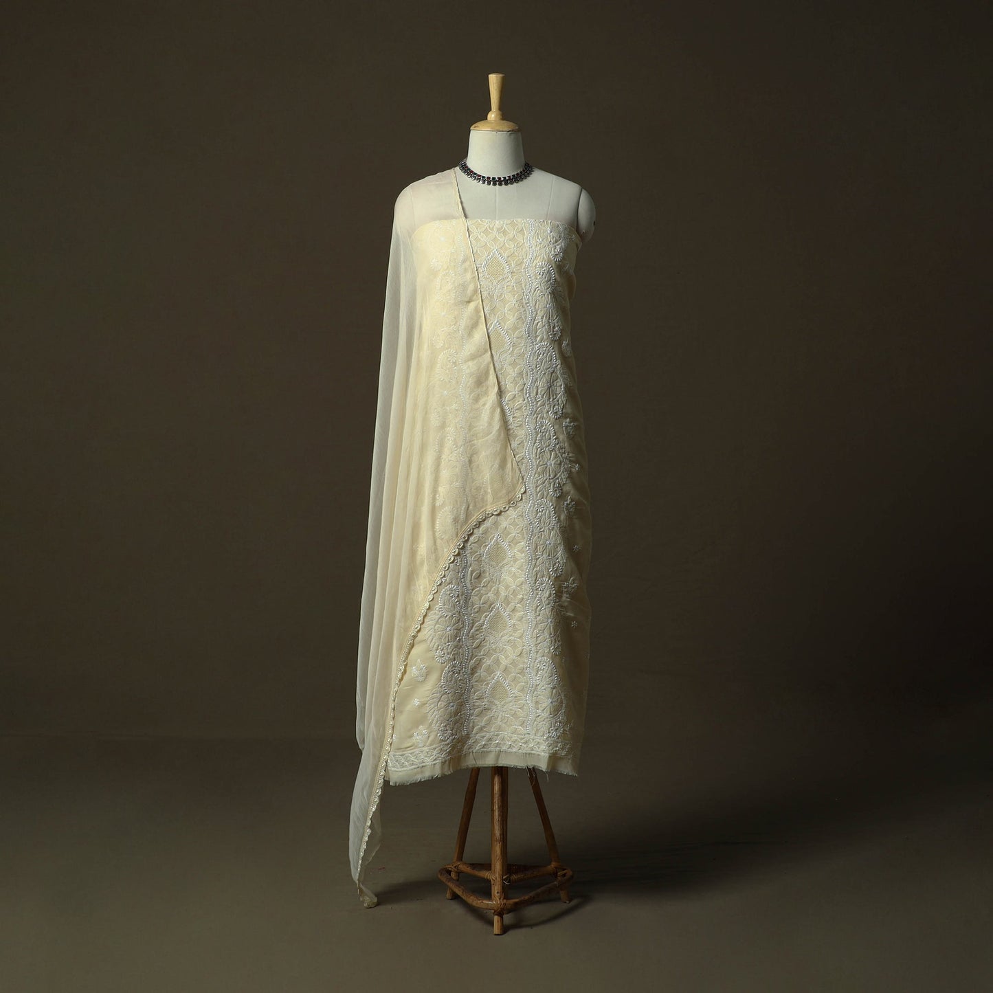 Beige - lucknowi hand embroidered cotton chikankari 3pc