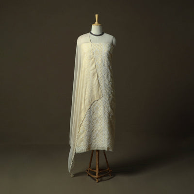 Beige - lucknowi hand embroidered cotton chikankari 3pc