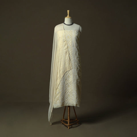 Beige - lucknowi hand embroidered cotton chikankari 3pc