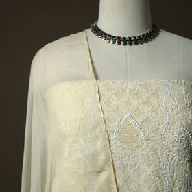 Beige - lucknowi hand embroidered cotton chikankari 3pc