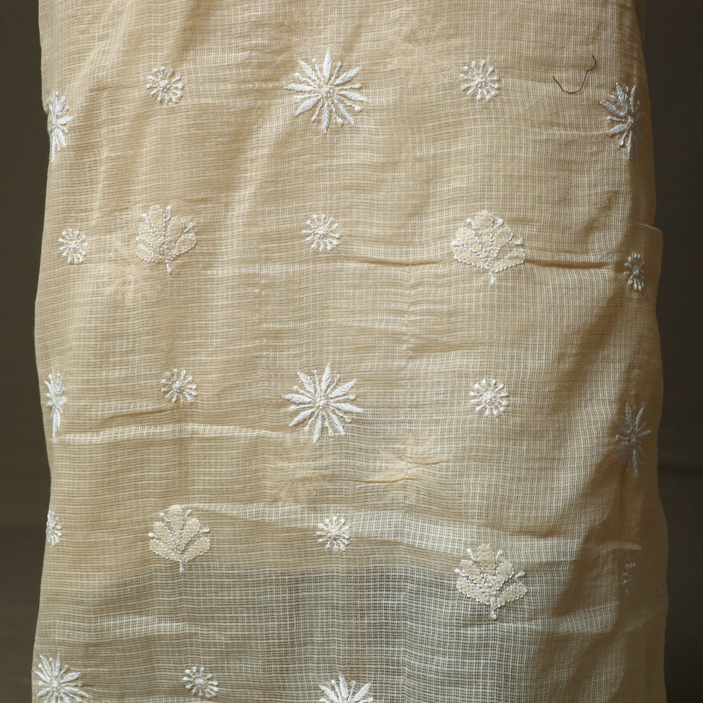 Beige - lucknowi hand embroidered kota doria cotton