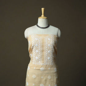 Beige - lucknowi hand embroidered kota doria cotton
