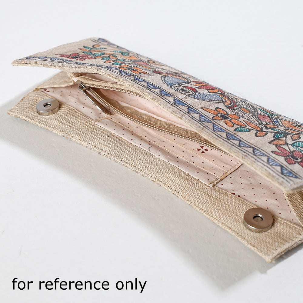 Beige Madhubani Handpainted Tussar Silk Clutch