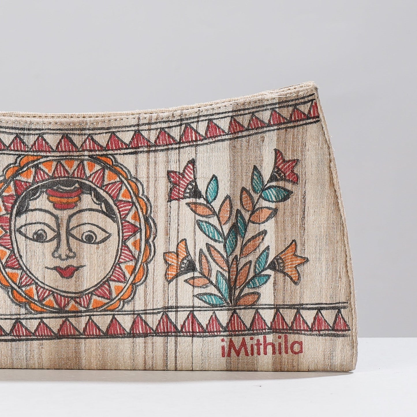 Beige Madhubani Handpainted Tussar Silk Clutch