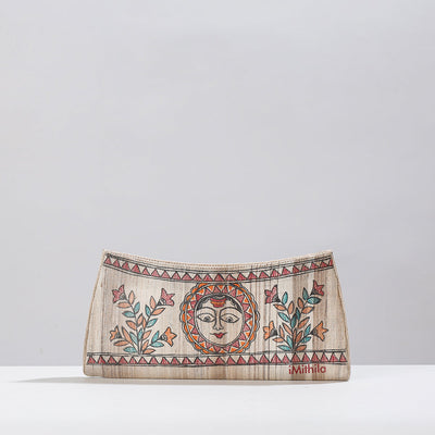 Beige Madhubani Handpainted Tussar Silk Clutch