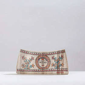 Beige Madhubani Handpainted Tussar Silk Clutch