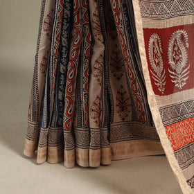 Beige - handloom maheshwari silk bagh saree 03 - handcrafted