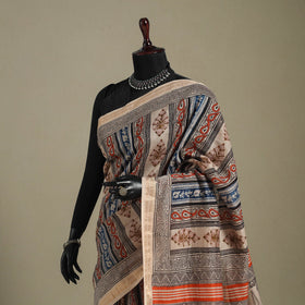 Beige - handloom maheshwari silk bagh saree 03 - handcrafted