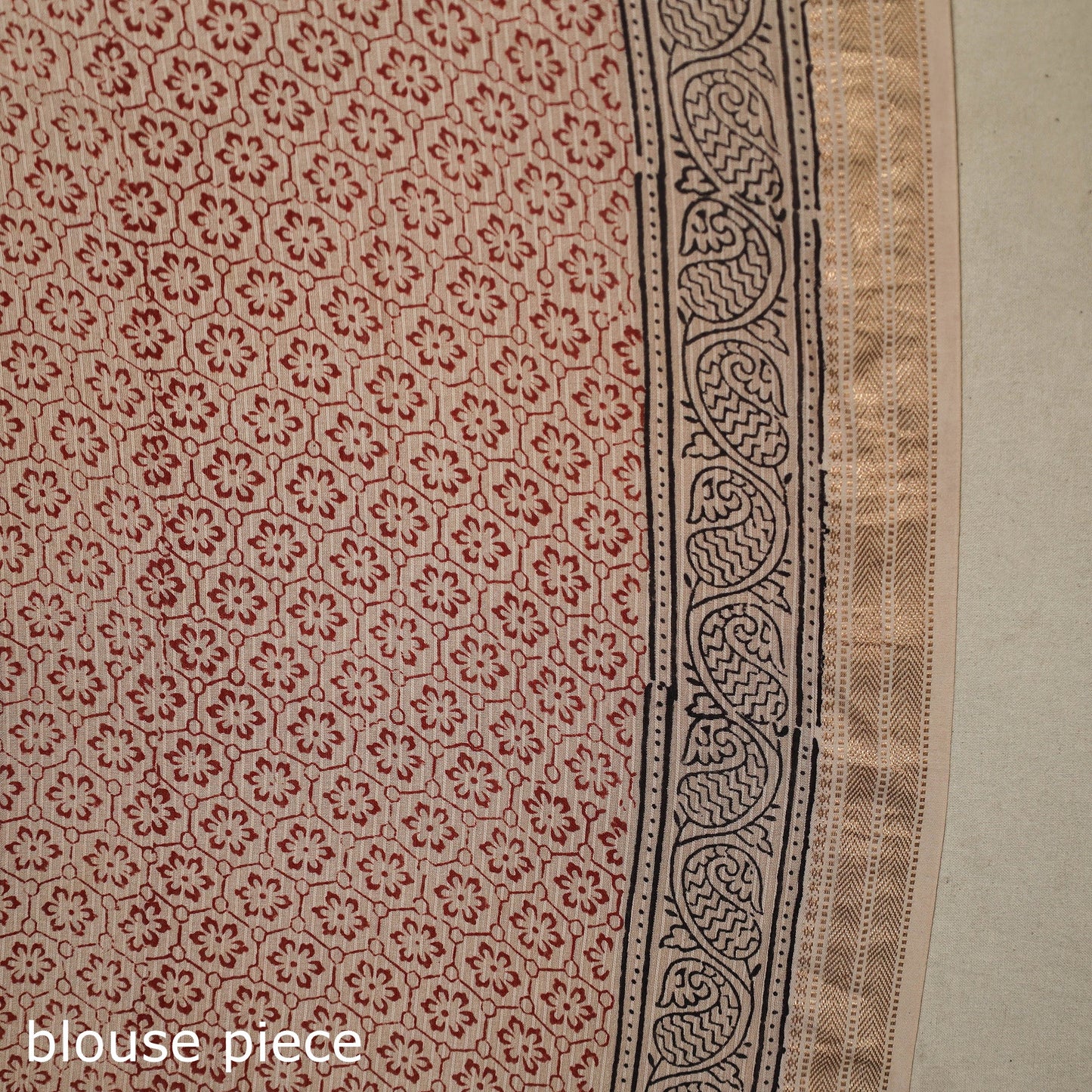 Beige - handloom maheshwari silk bagh saree 03 - handcrafted