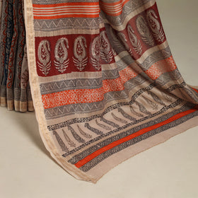 Beige - handloom maheshwari silk bagh saree 03 - handcrafted