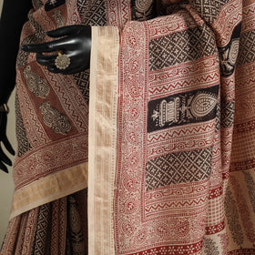Beige - handloom maheshwari silk bagh saree 06 - handcrafted