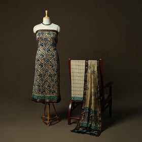 Maheshwari silk hand block bagru print 3pc unstitched dress