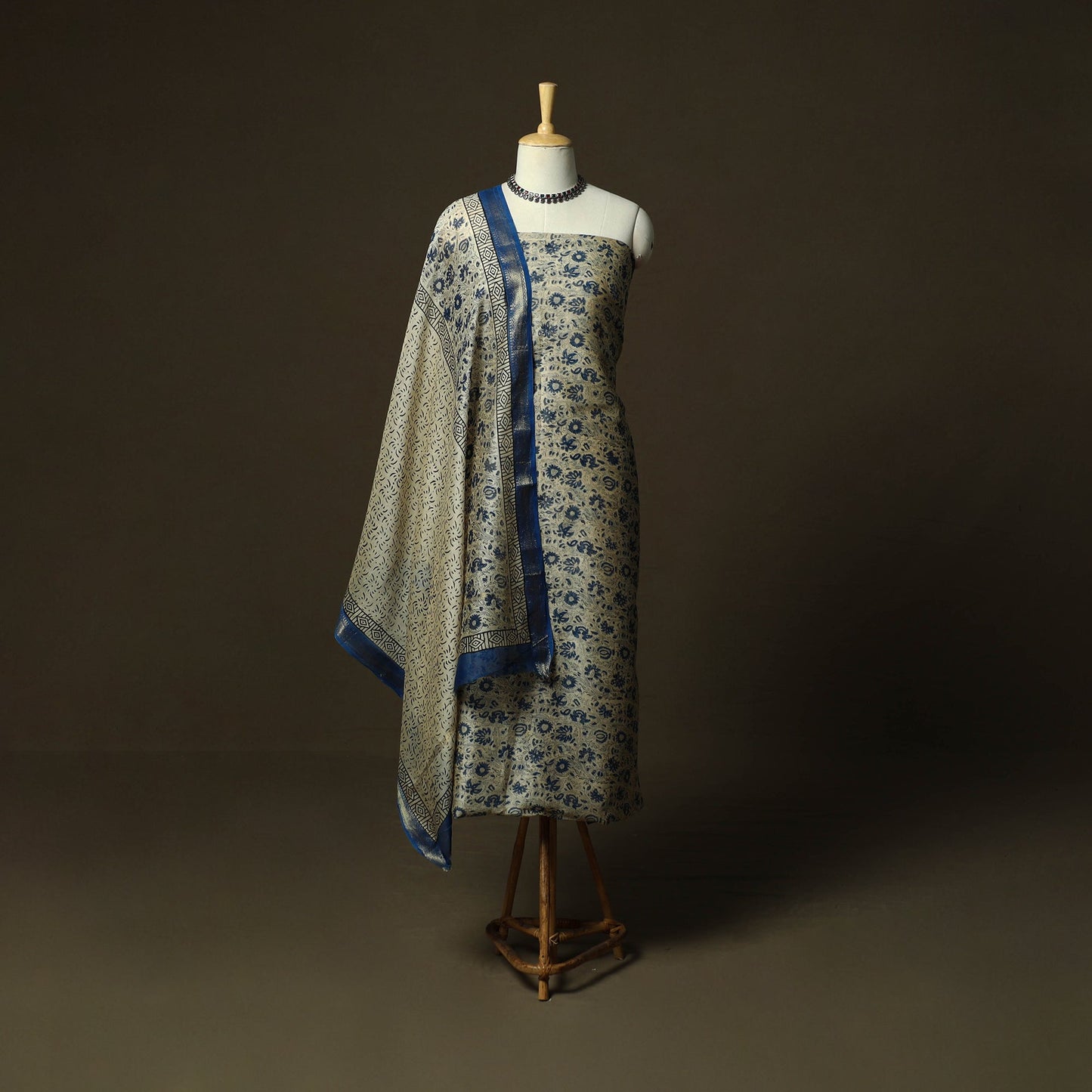 Maheshwari silk hand block bagru print 3pc unstitched dress