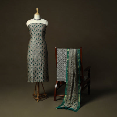 Maheshwari silk hand block bagru print 3pc unstitched dress