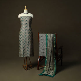 Maheshwari silk hand block bagru print 3pc unstitched dress
