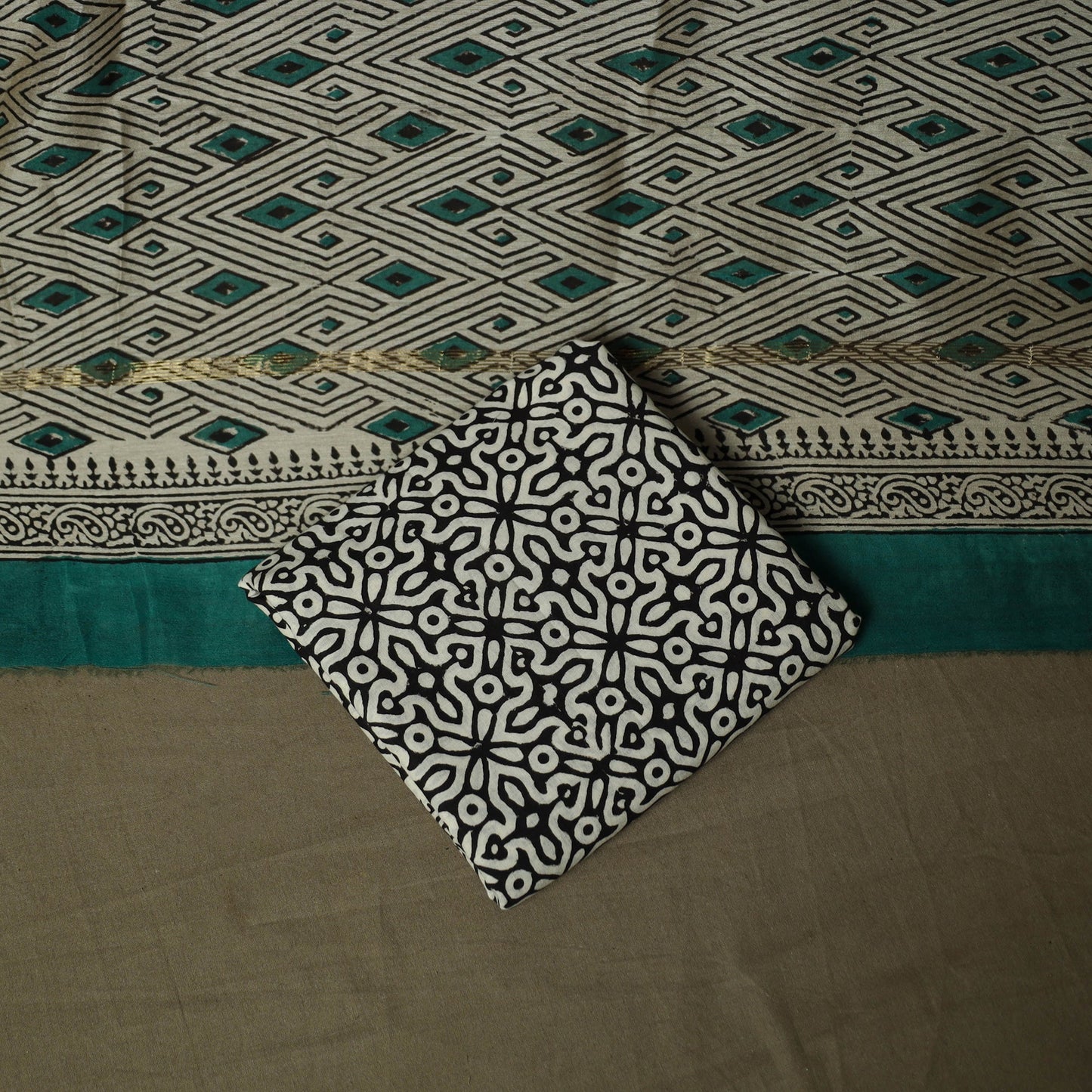 Maheshwari silk hand block bagru print 3pc unstitched dress