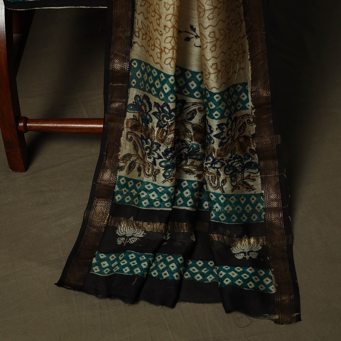 Maheshwari silk hand block bagru print 3pc unstitched dress