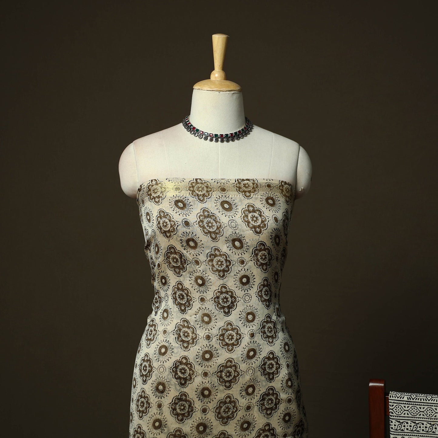 Maheshwari silk hand block bagru print 3pc unstitched dress