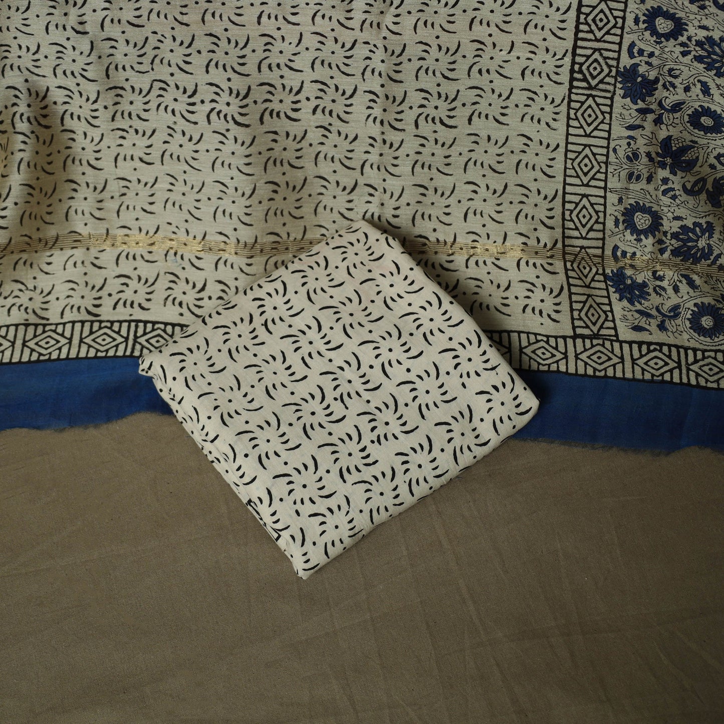 Maheshwari silk hand block bagru print 3pc unstitched dress