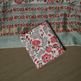 Maheshwari silk hand block sanganeri print 3pc unstitched