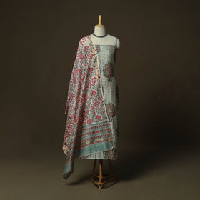 Maheshwari silk hand block sanganeri print 3pc unstitched