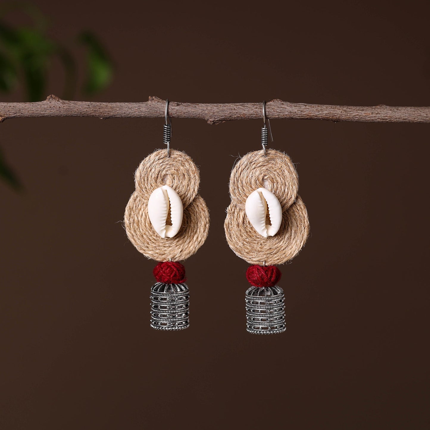 Beige - mahi german silver jute jhumki earrings