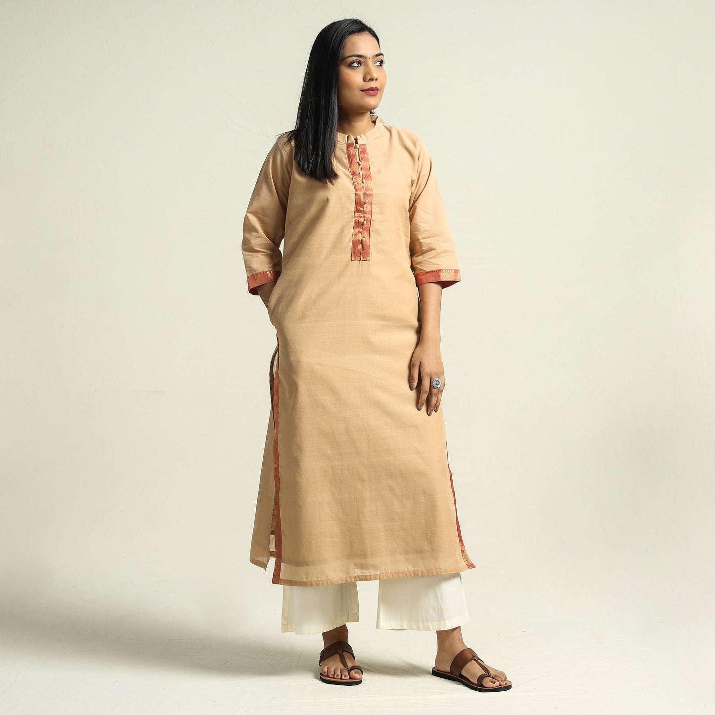 Beige - Buy Mangalagiri Handloom Cotton Kurta Online at iTokri.com